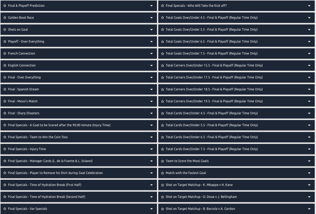FIFA WORLD CUP FINAL BETTING